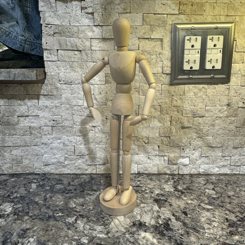 Articulated Artist Model Jointed Female Vintage Wooden Figure on Stand 13"‎